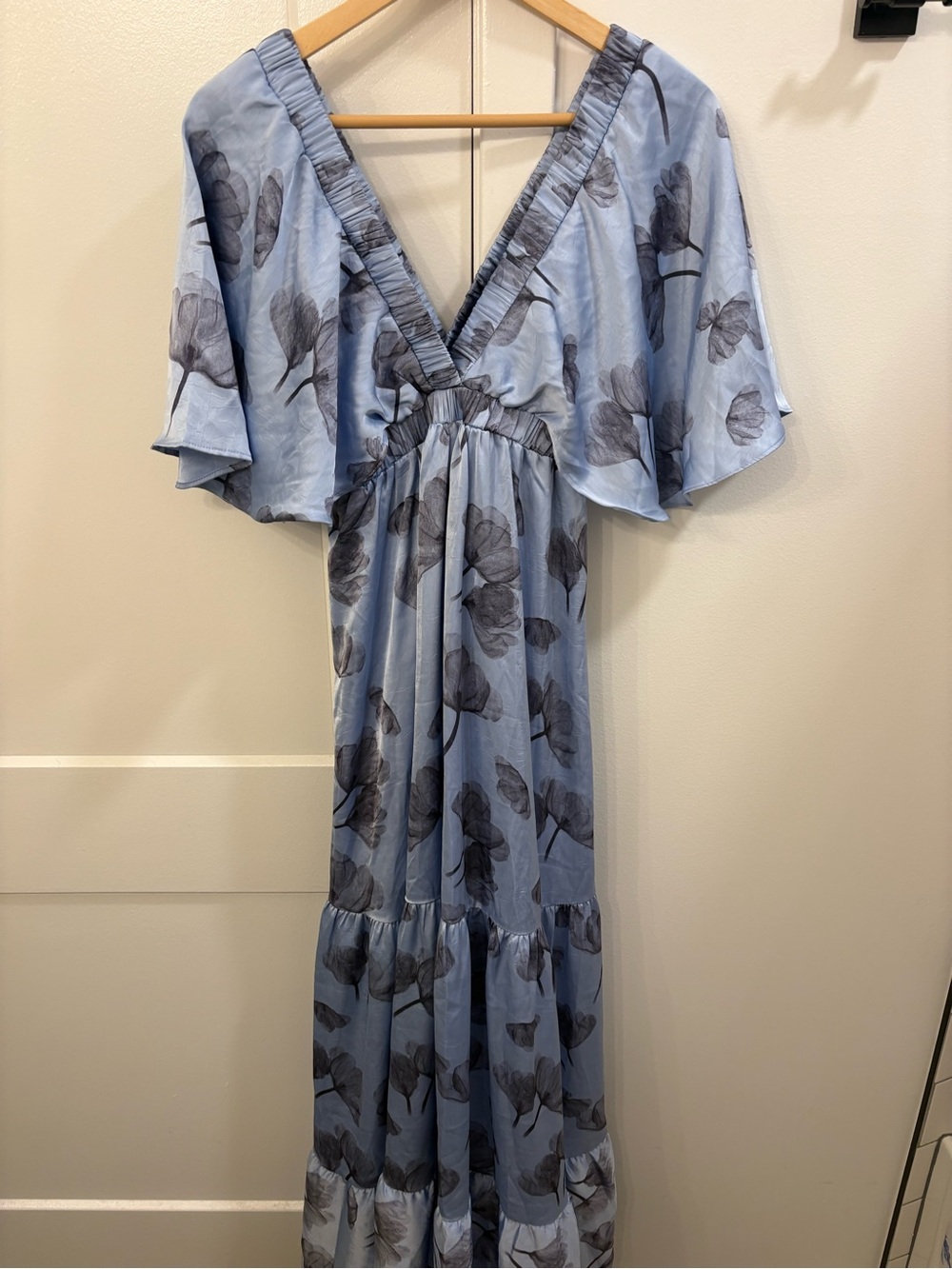 Pinkblush Light Blue Floral Deep V-Neck Maternity Maxi Dress